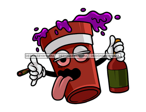 Drunk Glass Purple Drink Alcohol Drug Stone Drinking Cartoon Character Style Smoking Blunt Mary Jane Cannabis Stoned Logo Design Element SVG JPG PNG Vector Clipart Cricut Silhouette Cut Cutting
