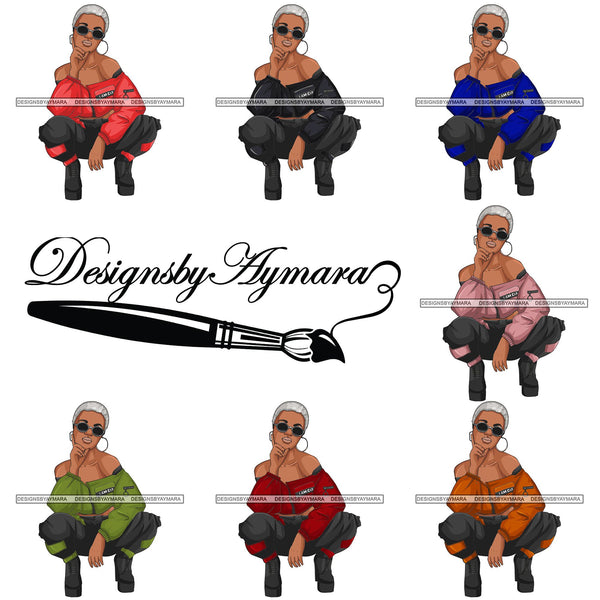 Bundle 7 Afro Woman Fashion Girl Squatting Position SVG Cutting Files For Silhouette Cricut and More!