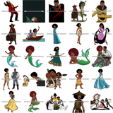Princesses and Heroes Cartoon Character Designs Black Princess Black Hero Designs For Sublimation SVG PNG JPG Cutting Files Cricut Silhouette