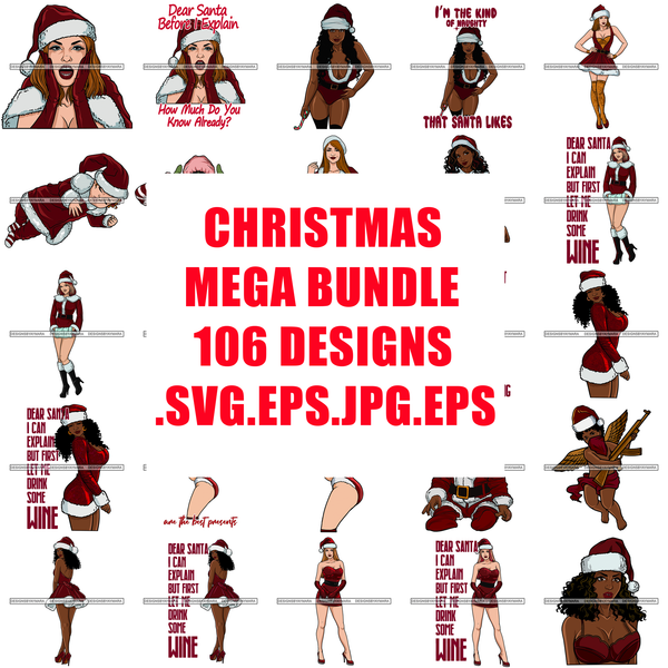 Mega Bundle 106 Christmas Designs Cold Weather Snow Santa Winter SVG PNG JPG Cutting Designs Silhouette Sublimation