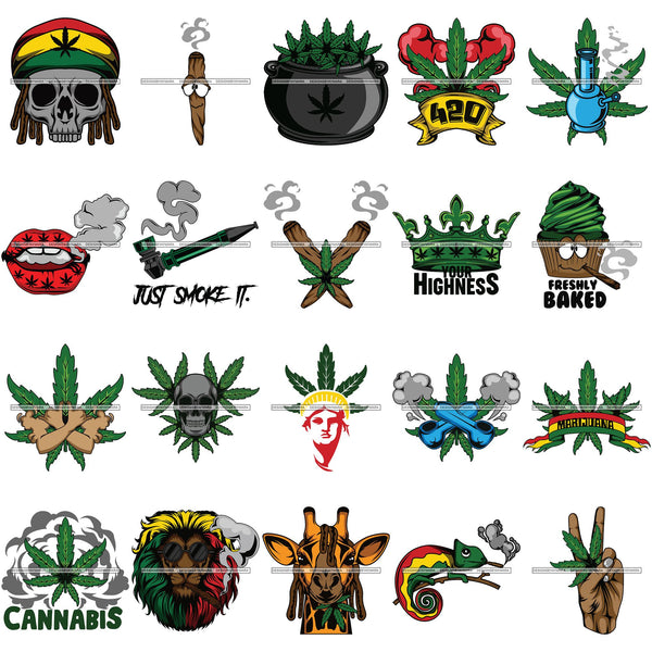 Bundle 20 Marijuana Cannabis Hashish Weed Leaf Grass Dope 420 Hemp Pot Joint Blunt Stoned High Life SVG Cutting Files