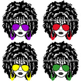 Bundle 4 Afro Lola Boss Lady Dope Diva Glamour Wearing Glasses Accesories .SVG Cut Files