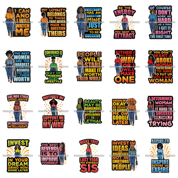 Bundle 20 Afro Lola Boss Lady Quotes .SVG Cutting Files For Silhouette and Cricut and More!
