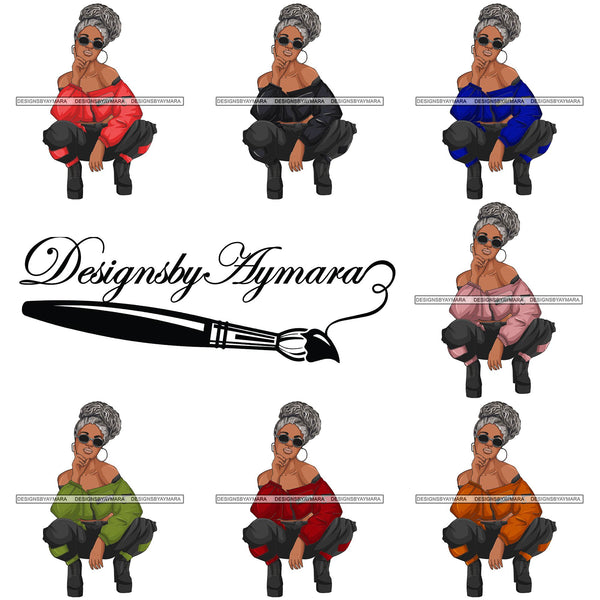 Bundle 7 Afro Woman Fashion Girl Squatting Position SVG Cutting Files For Silhouette Cricut and More!