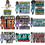 Bundle 9 Afro Lola Nurse Medical Occupation SVG Cutting Files For Cricut Silhouette and More