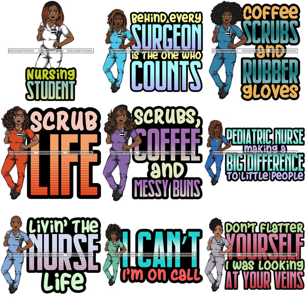 Bundle 9 Afro Lola Nurse Medical Occupation SVG Cutting Files For Cricut Silhouette and More