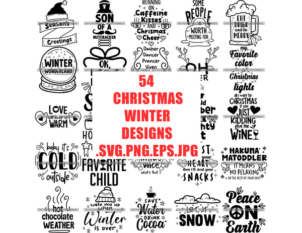 CHRISTMAS MEGA BUNDLE 54 Designs Christmas svg Winter svg Holidays svg Cut Files Cricut Silhouette