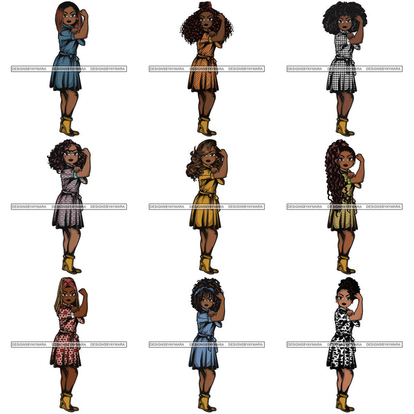 Bundle 9 Afro Strong Lola Flexing We Can Do It Woman Power .SVG Cutting Files For Silhouette Cricut and More!