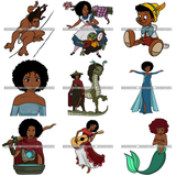 Princesses and Heroes Cartoon Character Designs Black Princess Black Hero Designs For Sublimation SVG PNG JPG Cutting Files Cricut Silhouette