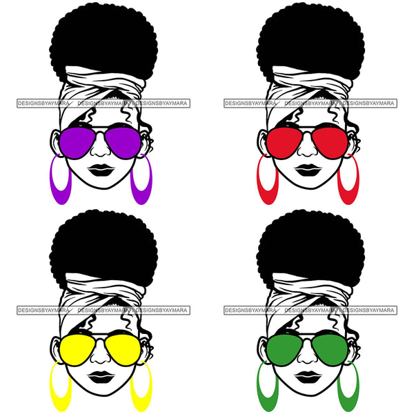 Bundle 4 Afro Lola Boss Lady Dope Diva Glamour Wearing Glasses Accesories .SVG Cut Files