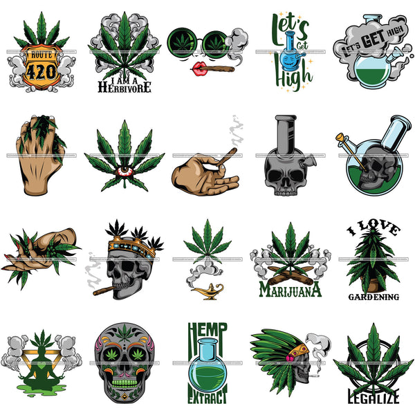 Bundle 20 Marijuana Cannabis Hashish Weed Leaf Grass Dope 420 Hemp Pot Joint Blunt Stoned High Life SVG Cutting Files