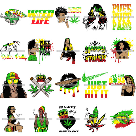 Bundle 20 Medical Marijuana Hemp Pot Weed Joint Blunt Cannabis Grass Hashish Stoner Life SVG Cutting Files