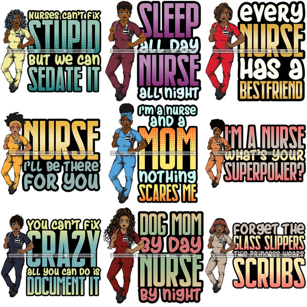 Bundle 9 Afro Lola Nurse Medical Occupation SVG Cutting Files For Cricut Silhouette and More