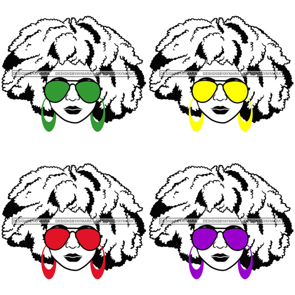 Bundle 4 Afro Lola Boss Lady Dope Diva Glamour Wearing Glasses Accesories .SVG Cut Files
