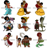 Princesses and Heroes Cartoon Character Designs Black Princess Black Hero Designs For Sublimation SVG PNG JPG Cutting Files Cricut Silhouette