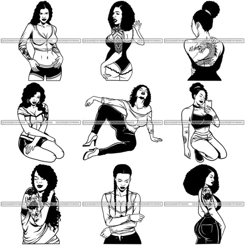Bundle 9 Afro Sexy Goddess Melanin Woman Queen Tattoo SVG Cut Files For Silhouette and Cricut