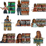 Bundle 9 Afro Woman Dreadlocks Locs Hairstyle Gangster Bad Ass Quotes .SVG Cutting Files For Silhouette Cricut and More!