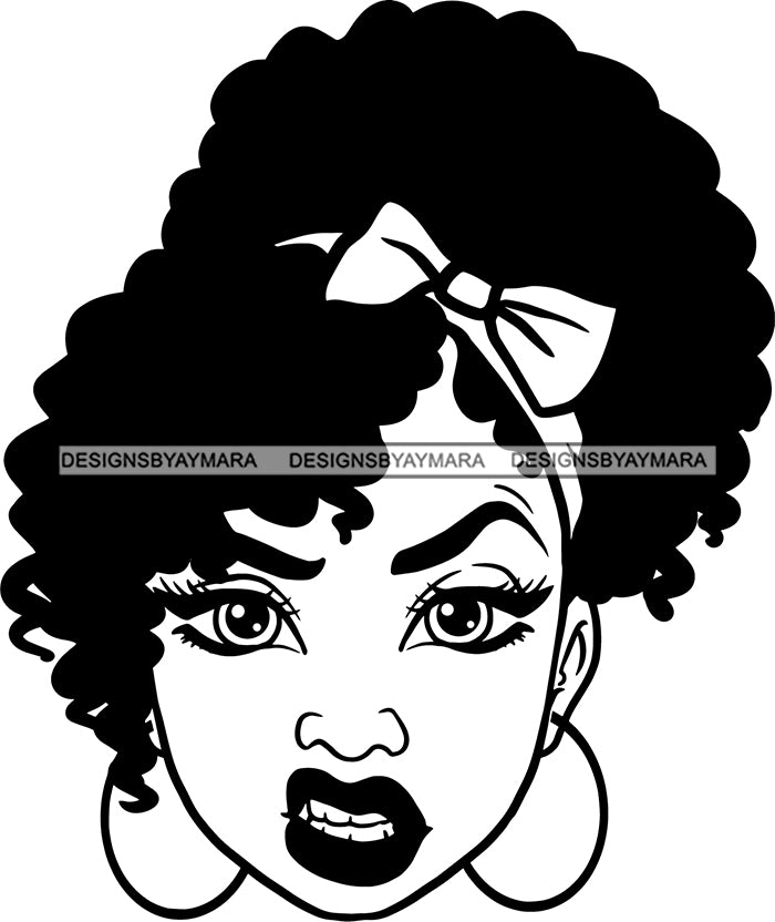 Afro Woman Sublimation PNG Face Profile Headband Girl Cute 