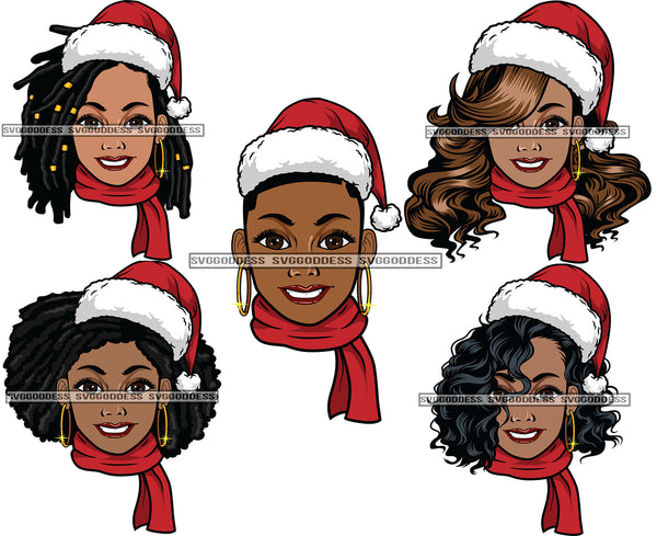 Bundle 25 Christmas Melanin Woman Designs For Commercial Use Holidays Celebration Winter Season SVG PNG JPG EPS Cutting Vector Files