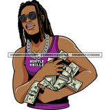 Afro Gangster Man Holding Lot Of Bundle Money African Man Wearing Sunglass Vector Locus Hair Style Design Element White Background SVG JPG PNG Vector Clipart Cricut Cutting Files