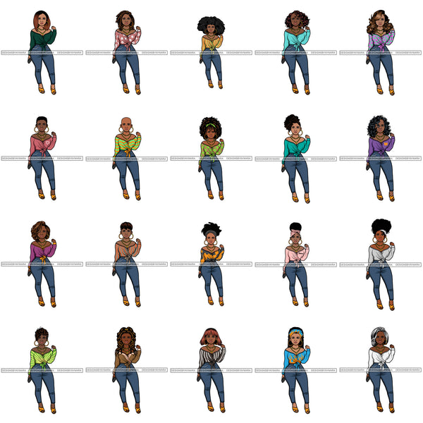 Bundle 20 Afro Lola Fashion Model Beauty Stylish Trendy Girl Glamour Vogue .SVG Clipart Vector Cutting Files For Silhouette Cricut and More!