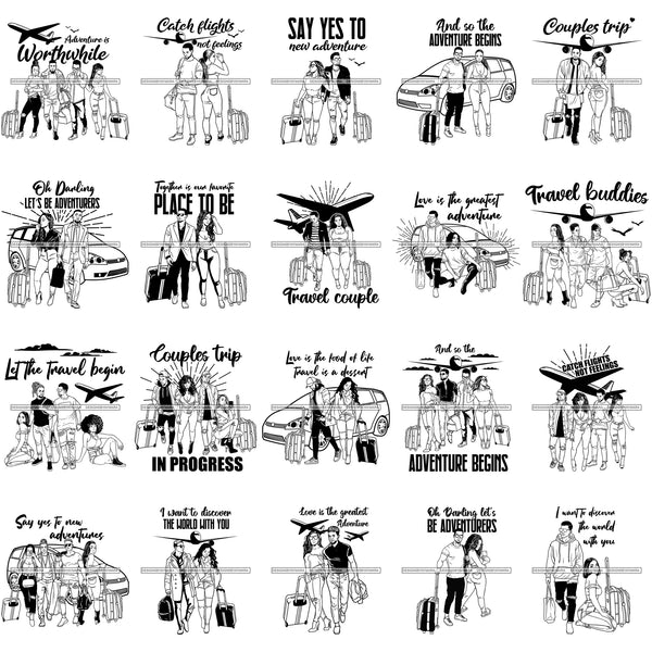 Bundle 20 Couples Trip Getaway Vacation Soulmate Love Catch Flights Not Feelings PNG JPG SVG Cutting Files For Silhouette Cricut and More!