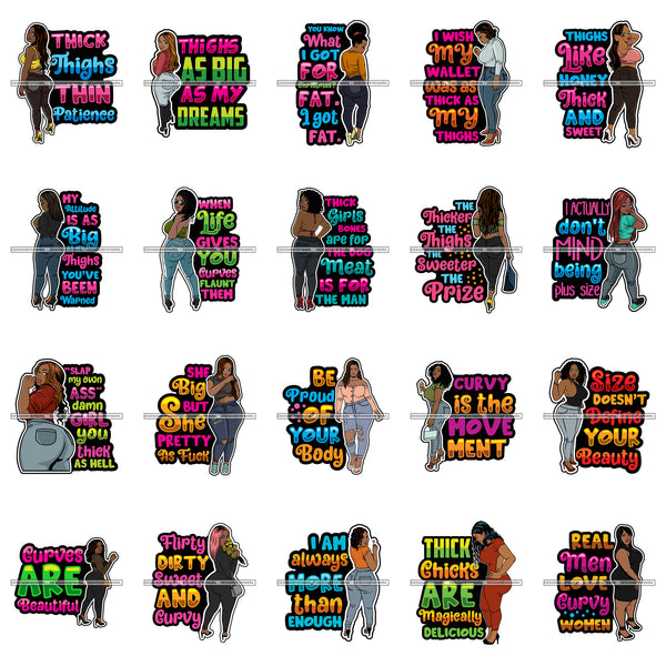 Bundle 20 Curvy BBW Lady Sexy Woman Voluminous Body Thick Tights Quotes SVG PNG JPG Cutting Files For Silhouette Cricut and More!