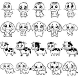 Bundle 20 Cute Animals Cow Elephant Dragon Cartoon Characters Kids Children Room Decoration Birthday Party Fantasy Fairytale B/W SVG JPG PNG Vector Clipart Cricut Silhouette Cut Cutting