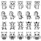 Bundle 20 Cute Animals Cartoon Characters Tiger Zebra Bee Kids Children Room Decoration Birthday Party Fantasy Fairytale SVG JPG PNG Vector Clipart Cricut Silhouette Cut Cutting