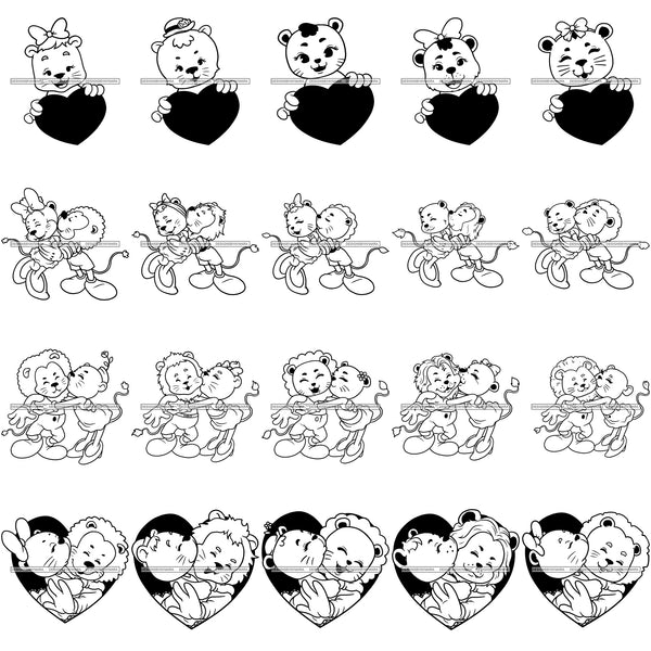 Bundle 20 Cute Lion Lioness Animal Couple Loving Kissing Love SVG JPG PNG Vector Designs Clipart For Cricut Silhouette Cut Cutting and More!