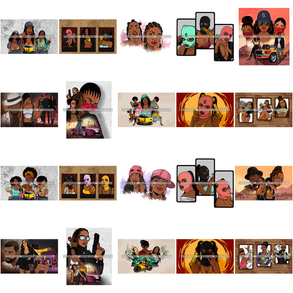 Bundle 20 Gangster Gansta Badass Powerful Woman Movie Hip Hop Cover Melanin Nubian Money Stack Hustler Ghetto Street Girl PNG JPG Cutting Files For Silhouette and Cricut and More!