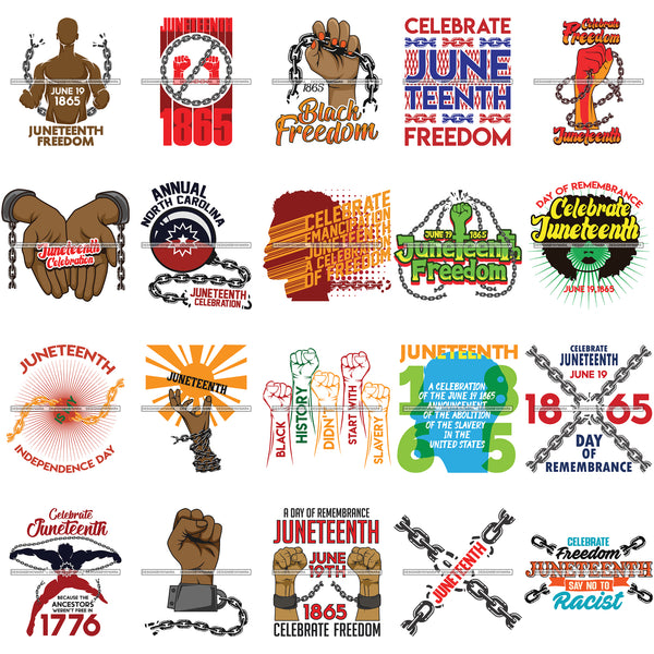Bundle 20 Juneteenth Emancipation Freedom June19 Holiday African American History  SVG PNG JPG Vector Cutting Files