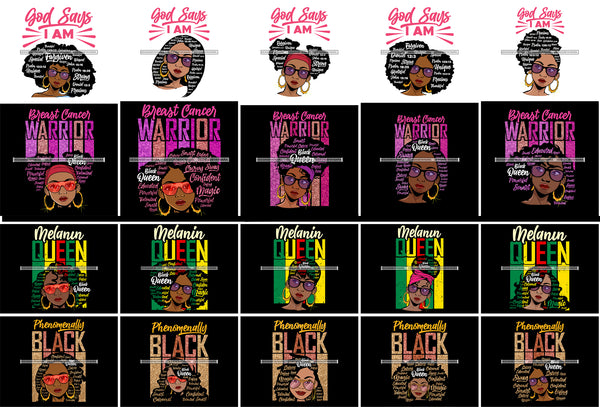 Bundle 20 God Says I'm Phenomenally Black Queen Cancer Warrior Melanin Queen Lady Nubian Queen Melanin Popping SVG Cutting Files For Silhouette Cricut and More