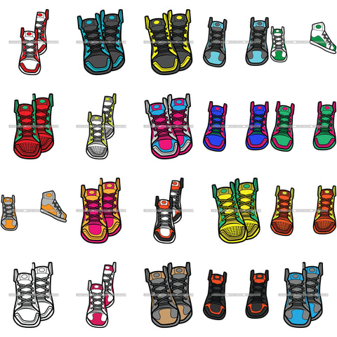 Bundle 20 Sneakers Sport Running Shoes Tennis Casual Outfit SVG JPG PNG Layered Cutting Files For Silhouette Cricut and More
