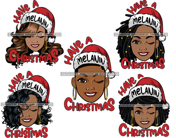 Bundle 25 Christmas Melanin Woman Designs For Commercial Use Holidays Celebration Winter Season SVG PNG JPG EPS Cutting Vector Files