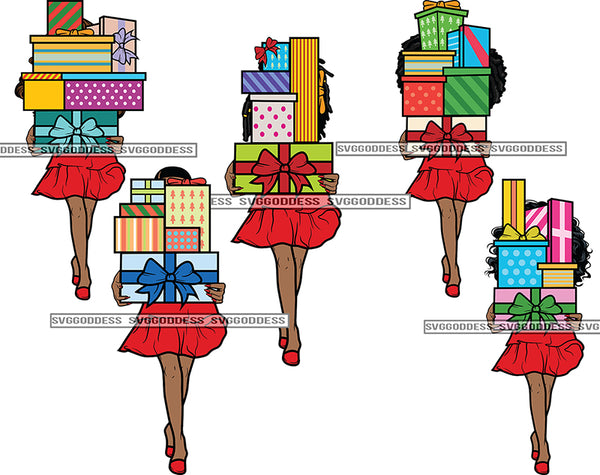 Bundle 25 Christmas Melanin Woman Designs For Commercial Use Holidays Celebration Winter Season SVG PNG JPG EPS Cutting Vector Files