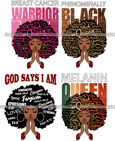 Bundle 8 Afro Woman Praying God Says I'm Phenomenally Black Breast Cancer Warrior Melanin Queen SVG Files For Cutting and More!