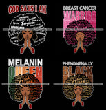 Bundle 4 Afro Woman Praying God Says I'm Phenomenally Black Breast Cancer Warrior  Melanin Queen SVG Files For Cutting and More!
