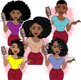 Bundle 5 Lola Beauty Salon Make Up Artist Business Owner Element Logo Melanin African American Woman Black Girl Magic SVG JPG PNG Layered Cutting Files For Silhouette Cricut and More