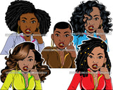 Bundle 5 Afro Lola Queen Boss Lady Showing Gold Teeth Grill Fashion Hustler Black Girl Magic Nubian Melanin Popping  SVG Cutting Files For Silhouette Cricut and More