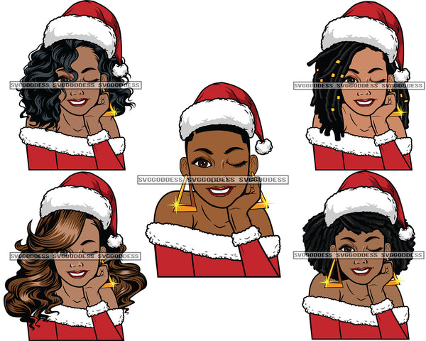 Bundle 25 Christmas Melanin Woman Designs For Commercial Use Holidays Celebration Winter Season SVG PNG JPG EPS Cutting Vector Files