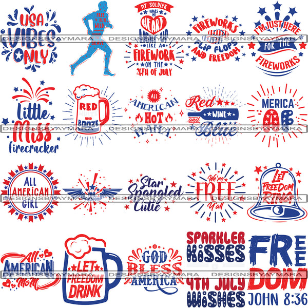 Bundle 20 Designs 4 July Quotes PNG Files For Print