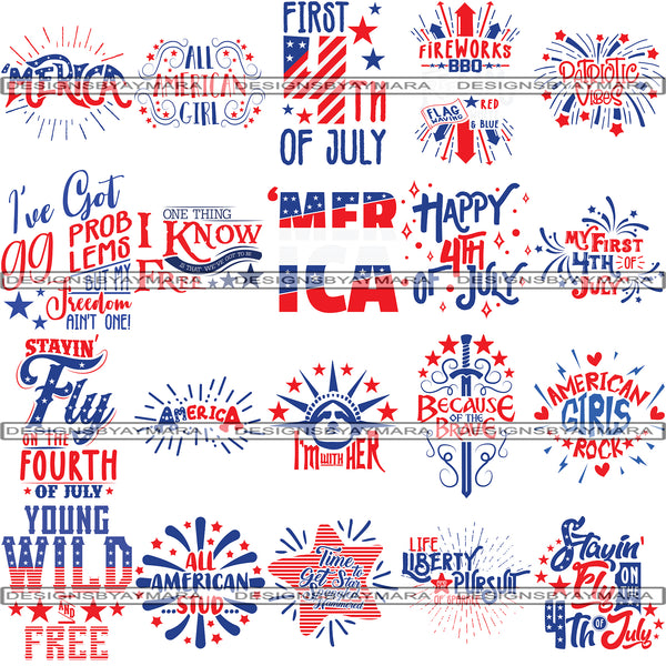 Bundle 20 Designs 4 July Quotes PNG Files For Print