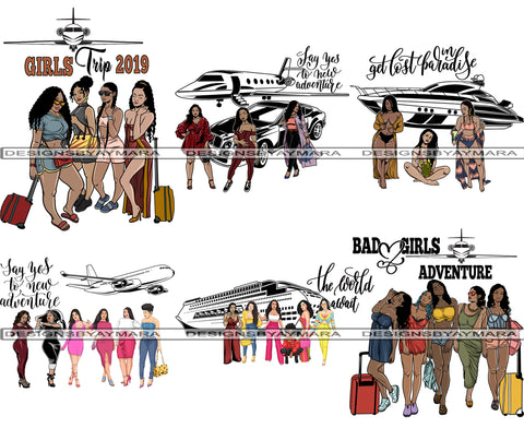 Bundle 6 Ladies Trip Getaway PNG File For Print Not For Cutting