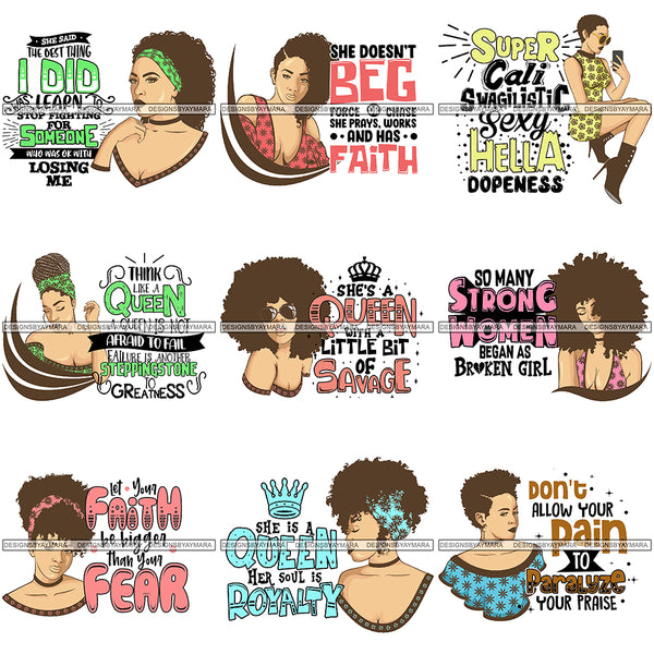 Bundle 9 Afro Lady Queen Goddess Melanin Nubian .PNG Print Files Not For Cutting