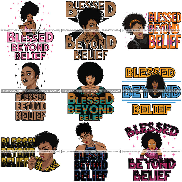 Bundle 9 Afro Woman Blessed Beyond Believe Life Quotes SVG Cutting Files For Silhouette Cricut and More