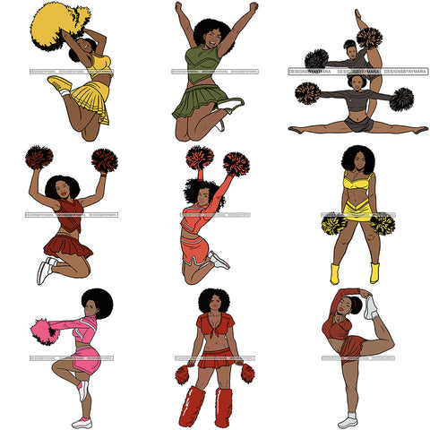 Bundle 9 Afro Cheerleader Woman SVG Cutting Files For Silhouette Cricut and More