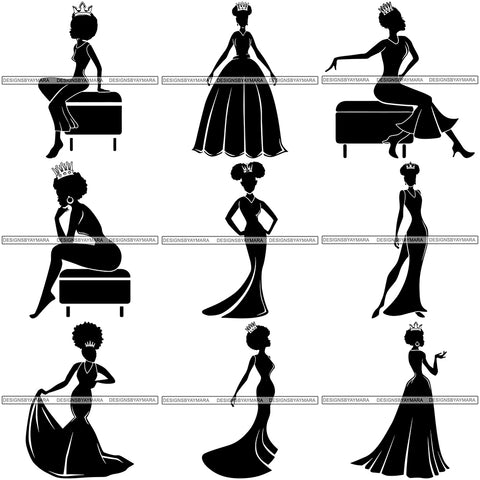Bundle 9 Black Afro Queen Silhouette Style SVG Cut Files