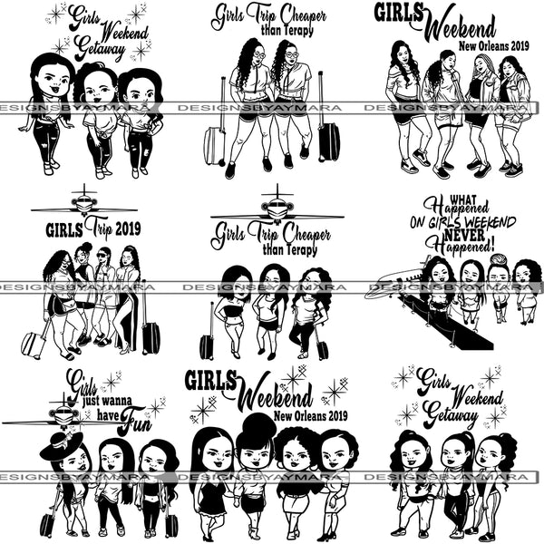 Bundle 9 Ladies Trip Getaway SVG Cut Files For Silhouette and Cricut