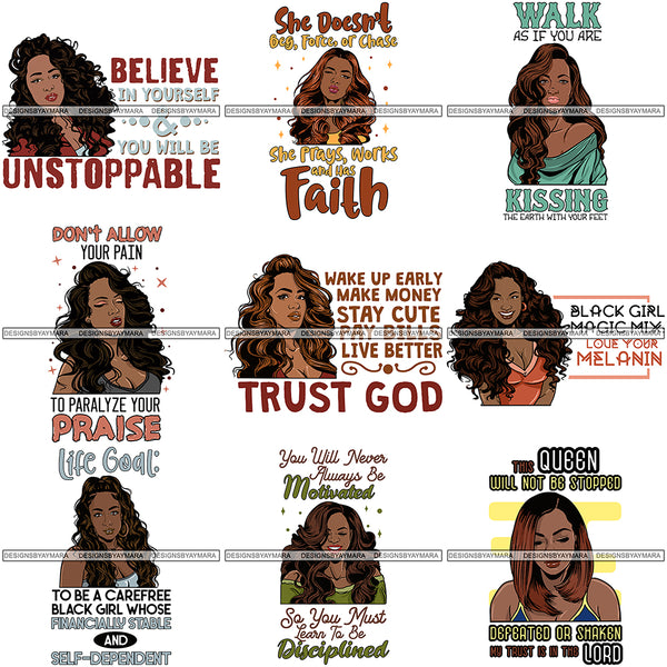 Bundle 9 Afro Independent Successful Woman SVG Cutting Files For Silhouette Cricut and More